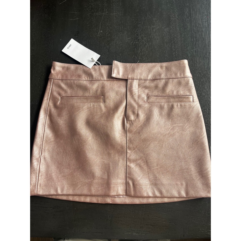 Mango MNG Metallic Rose Gold Faux Leather Mini Skirt Lotus Size 1 US‎ NWT Party